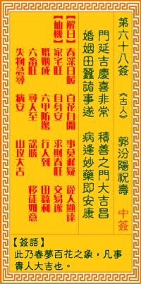 觀音靈簽第68簽，觀音靈簽第六十八簽解簽詳解